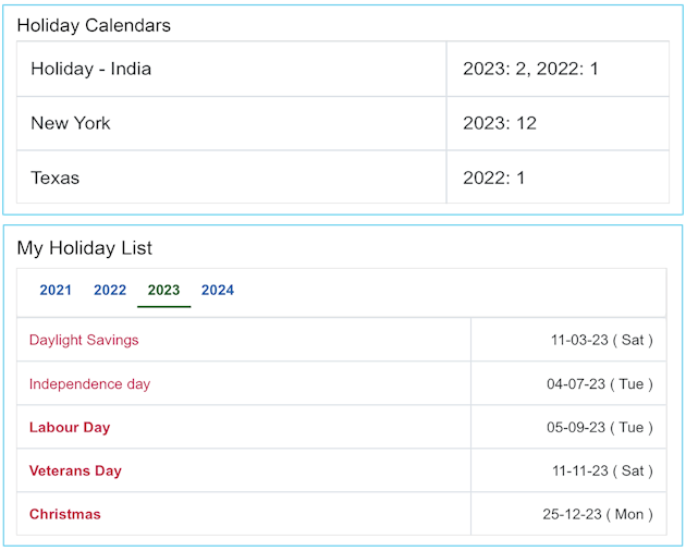 Zis Holiday Calendar 